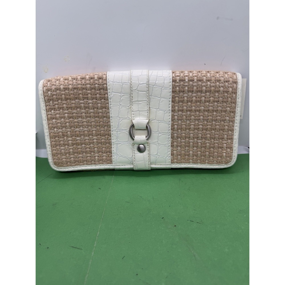 Cole Haan White Woven Straw Croc Clutch Purse Analisa II B25491 NEW